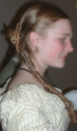 1860's silk ball gown with square neckline and ruching.